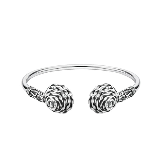925 Silver Oxidized  Rose Design Open Kada