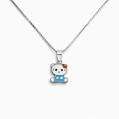 925 Sterling Silver Cute Kitty Cat Pendant Necklace with Blue Enamel
