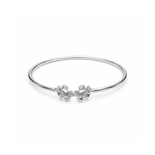 Silver Adjustable Bow Design Open Cuff Bangle for Women