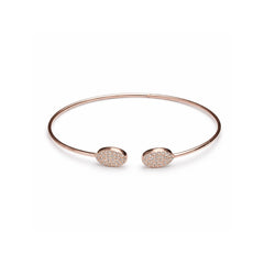 925 Silver Rose Gold Plated Open Cuff Bracelet with Oval Crystal Studded Ends