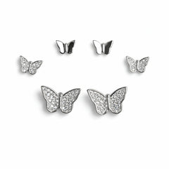 925 Sterling Silver Butterfly Stud Earrings Set | 3 Pair CZ Butterfly Studs