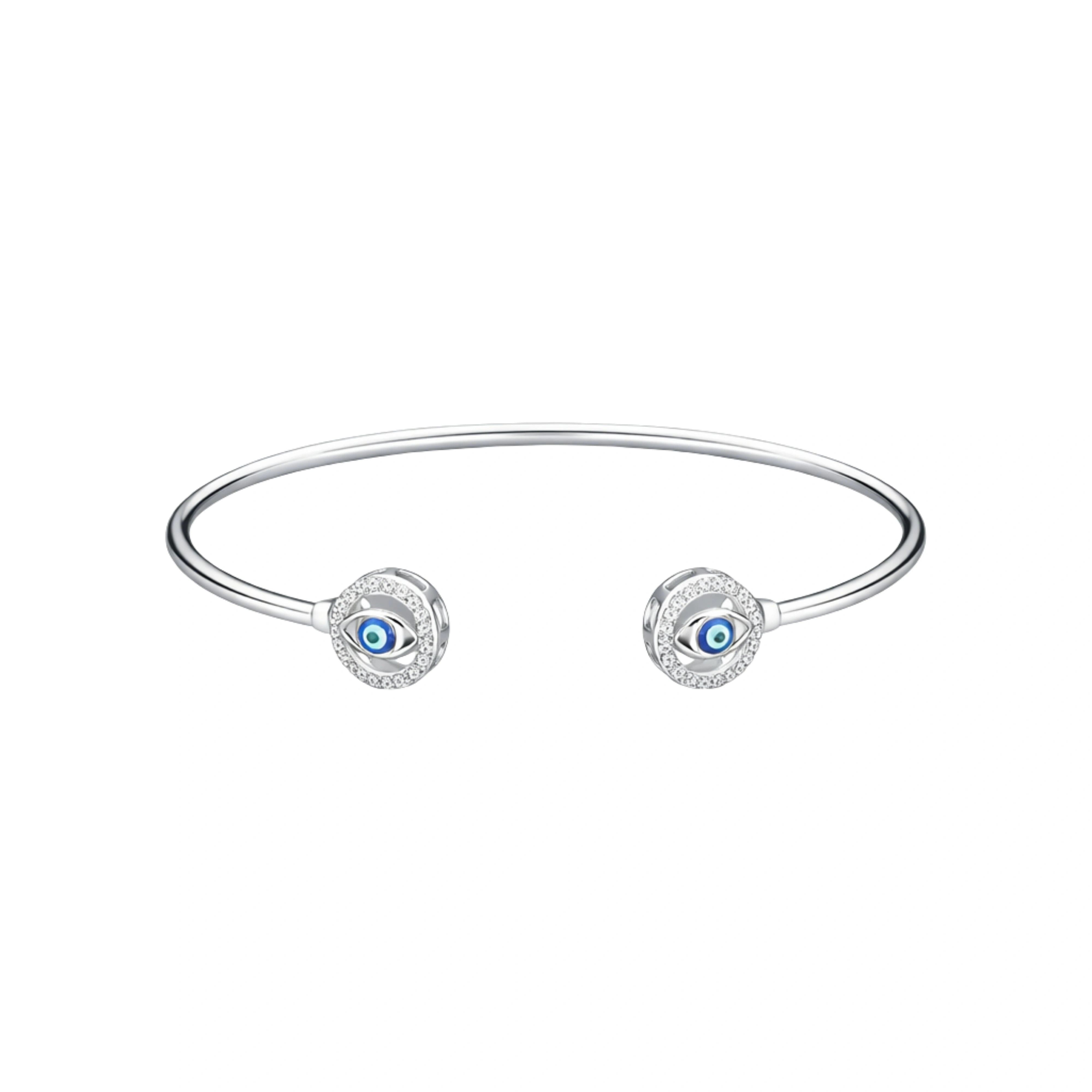 925 Sterling Silver Evil Eye Open Kada with CZ