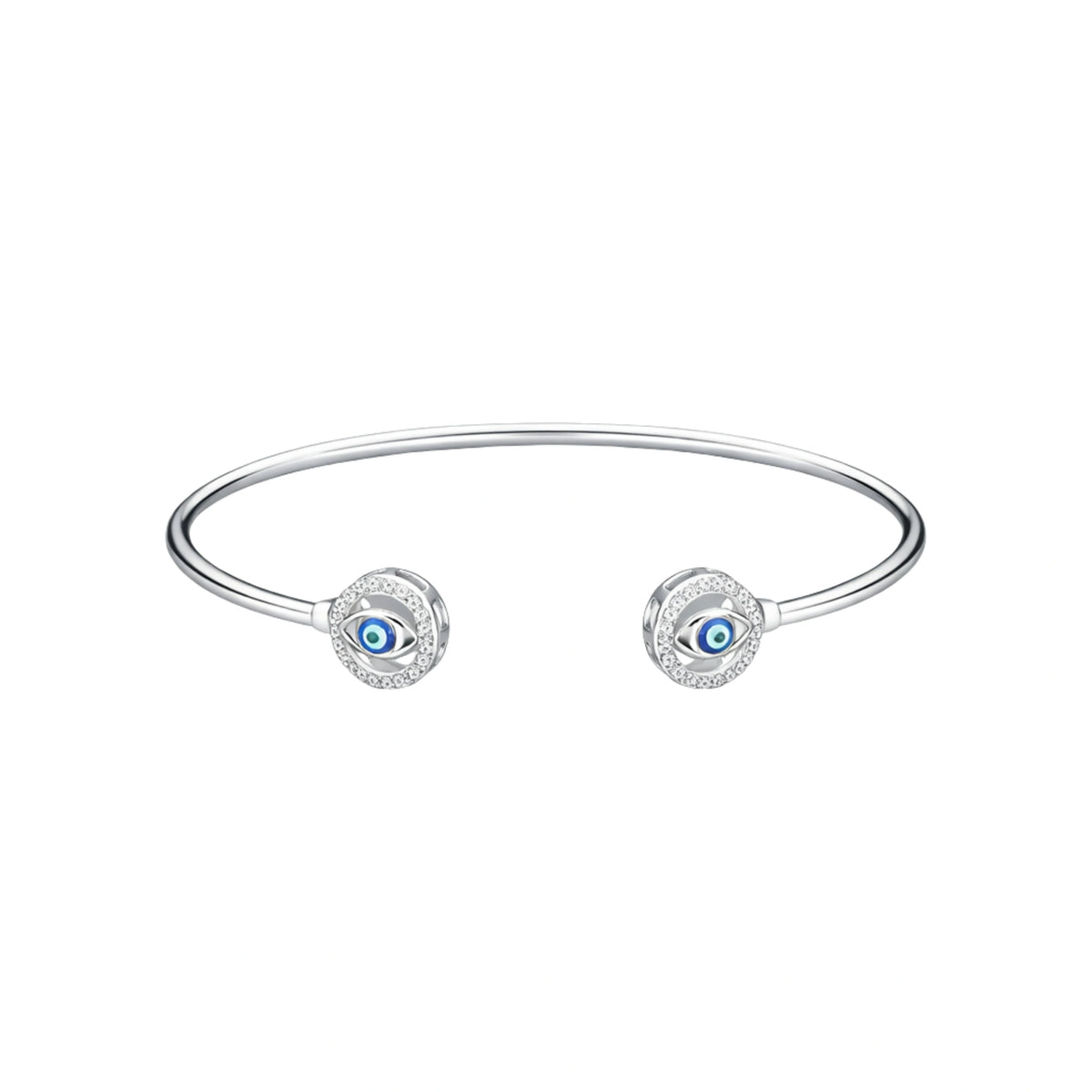 925 Sterling Silver Evil Eye Open Kada with CZ
