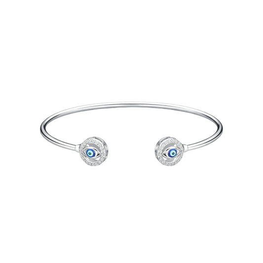 925 Sterling Silver Evil Eye Open Kada with CZ