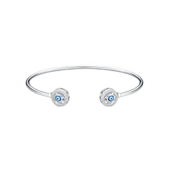 925 Sterling Silver Evil Eye Open Kada with CZ
