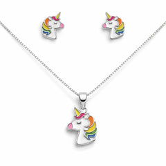 925 Sterling Silver Unicorn Pendant Set with Rainbow Enamel