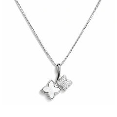 925 Sterling Silver Double Clover Pendant Necklace with Cubic Zirconia