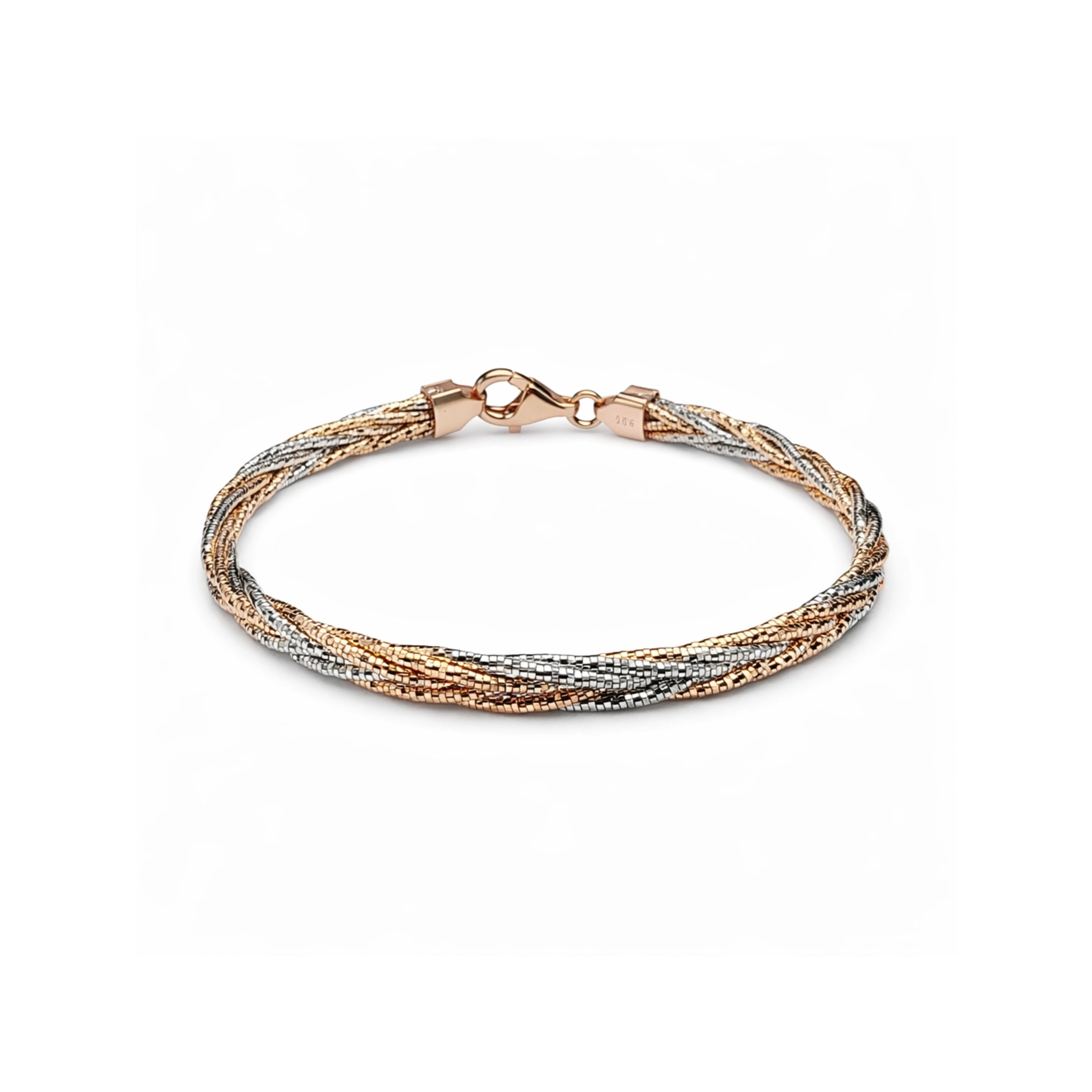925 Silver Tri Tone Braided Bracelet for Women with Lobster Clasp