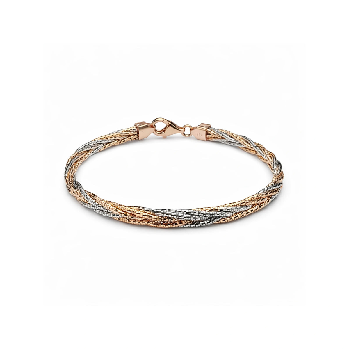 925 Silver Tri Tone Braided Bracelet for Women with Lobster Clasp
