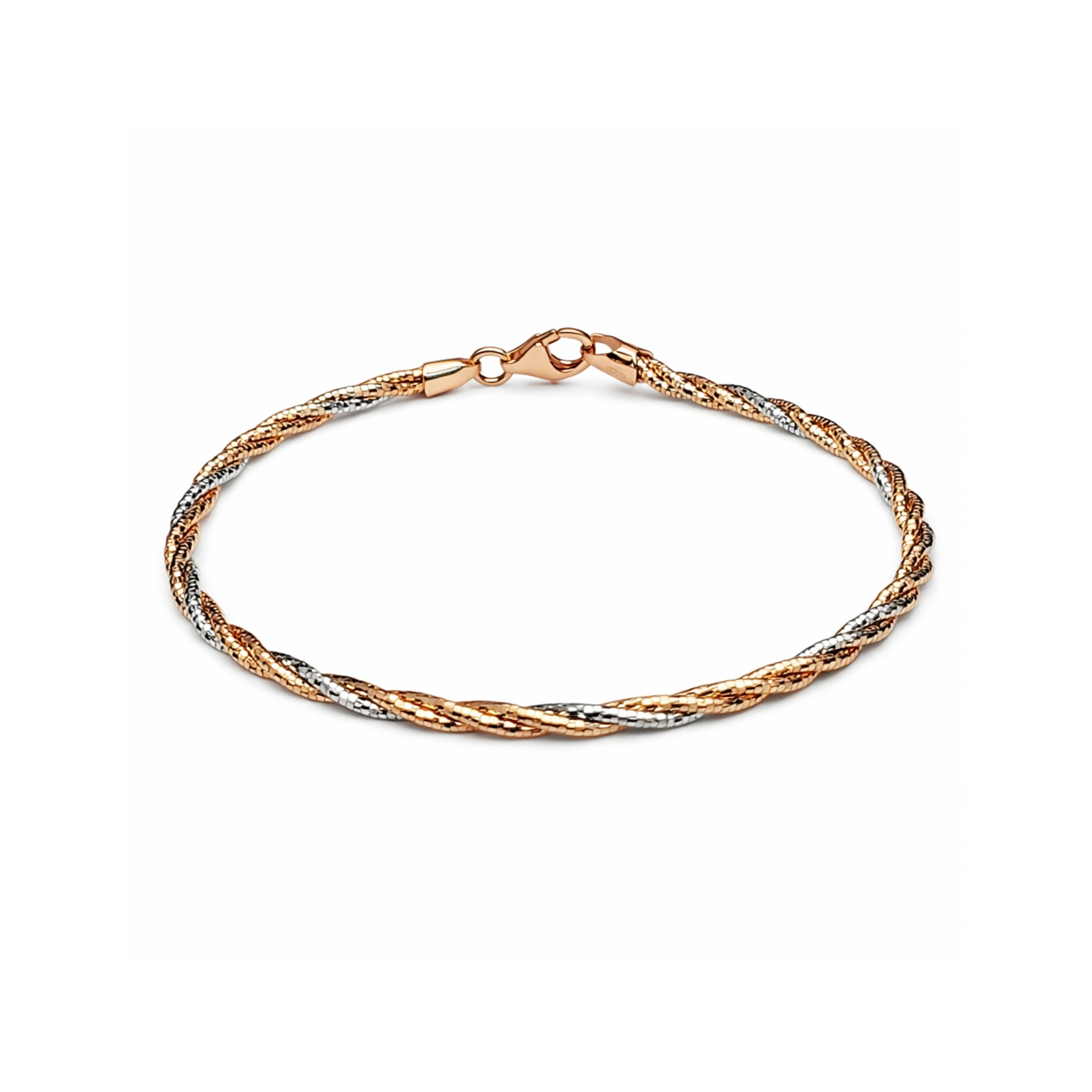 925 Silver Elegant Tri Tone Twisted Chain Bracelet with Lobster Clasp