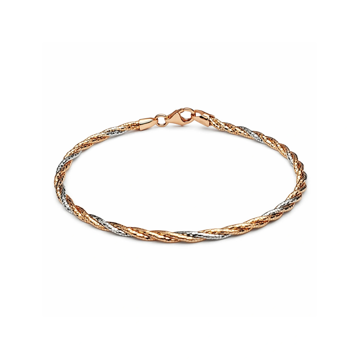 925 Silver Elegant Tri Tone Twisted Chain Bracelet with Lobster Clasp