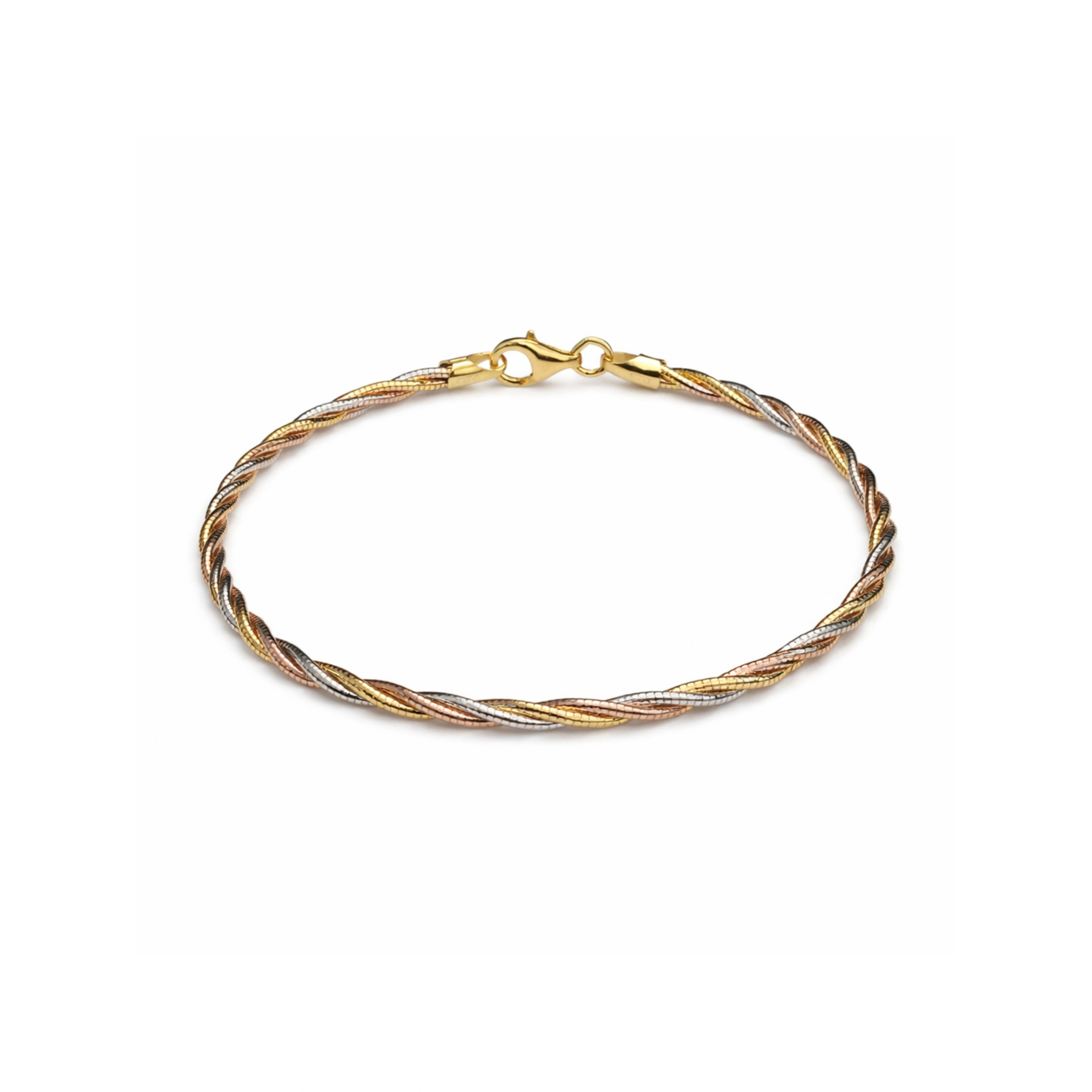 925 Silver Elegant Triple Tone Twisted Chain Bracelet with Lobster Clasp
