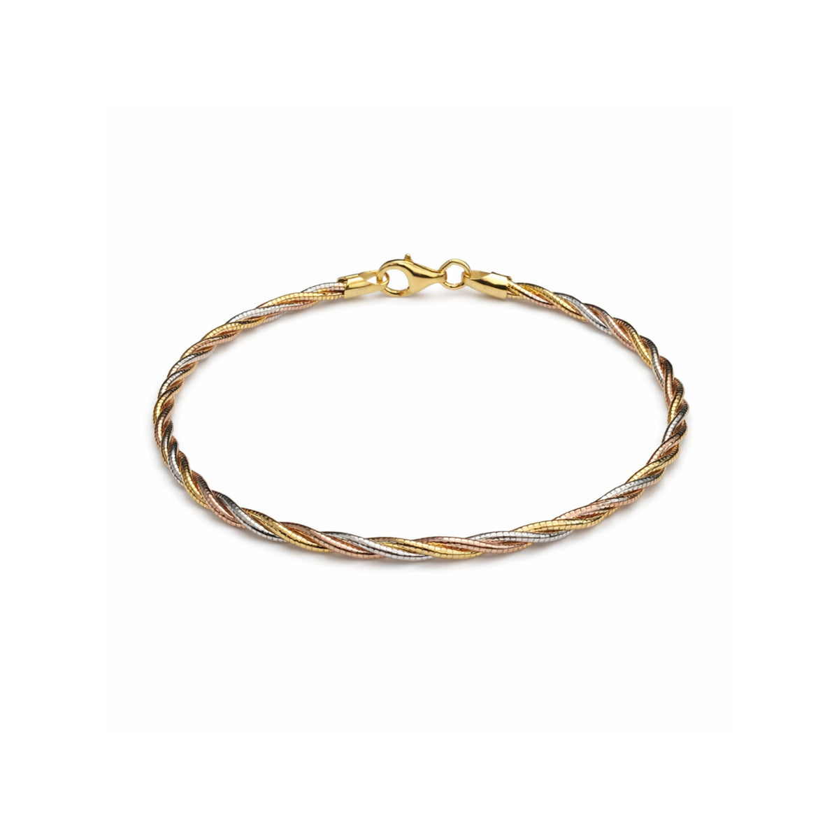 925 Silver Elegant Triple Tone Twisted Chain Bracelet with Lobster Clasp