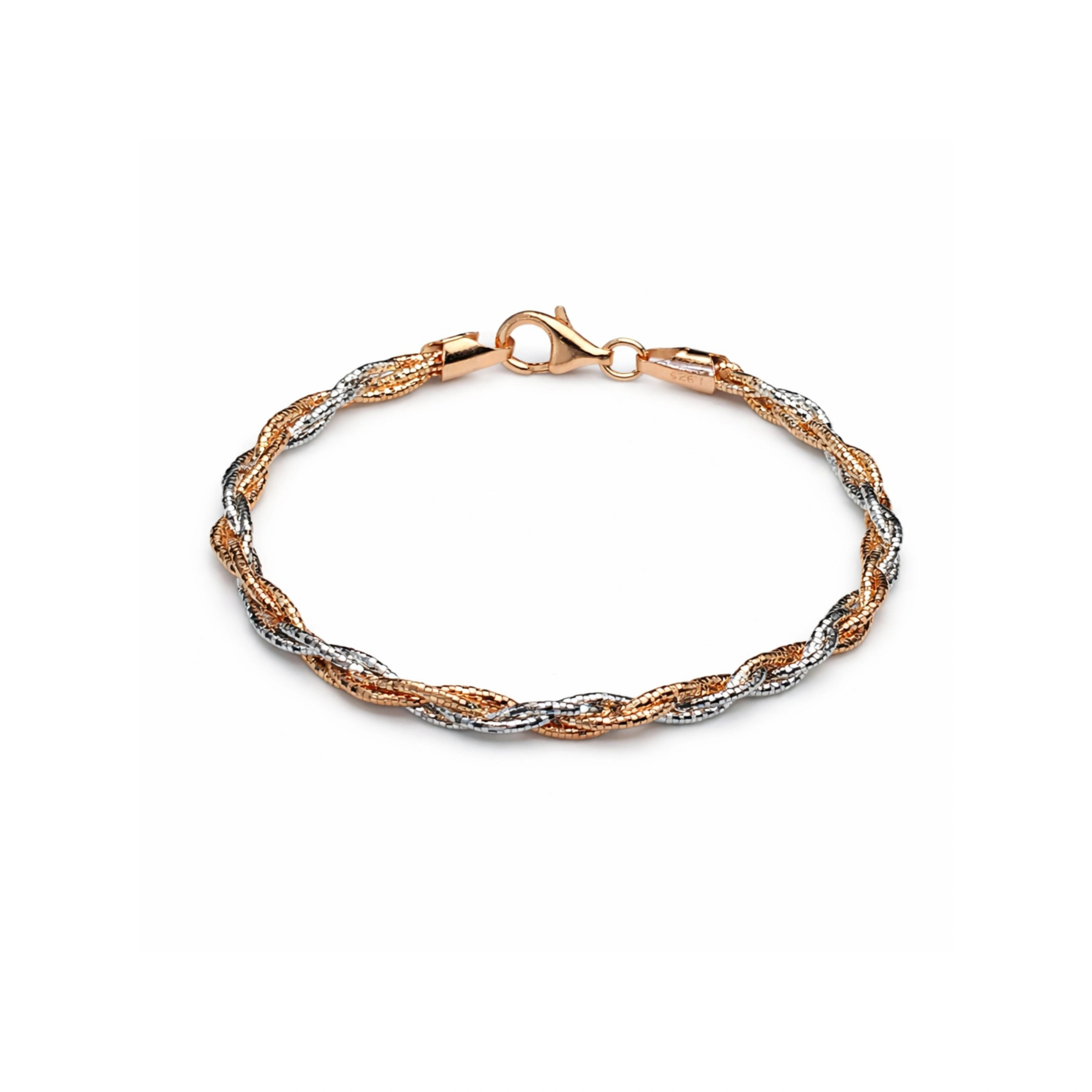 925 Silver Dual Tone Twisted Bracelet for Women – Gold & Silver Plated