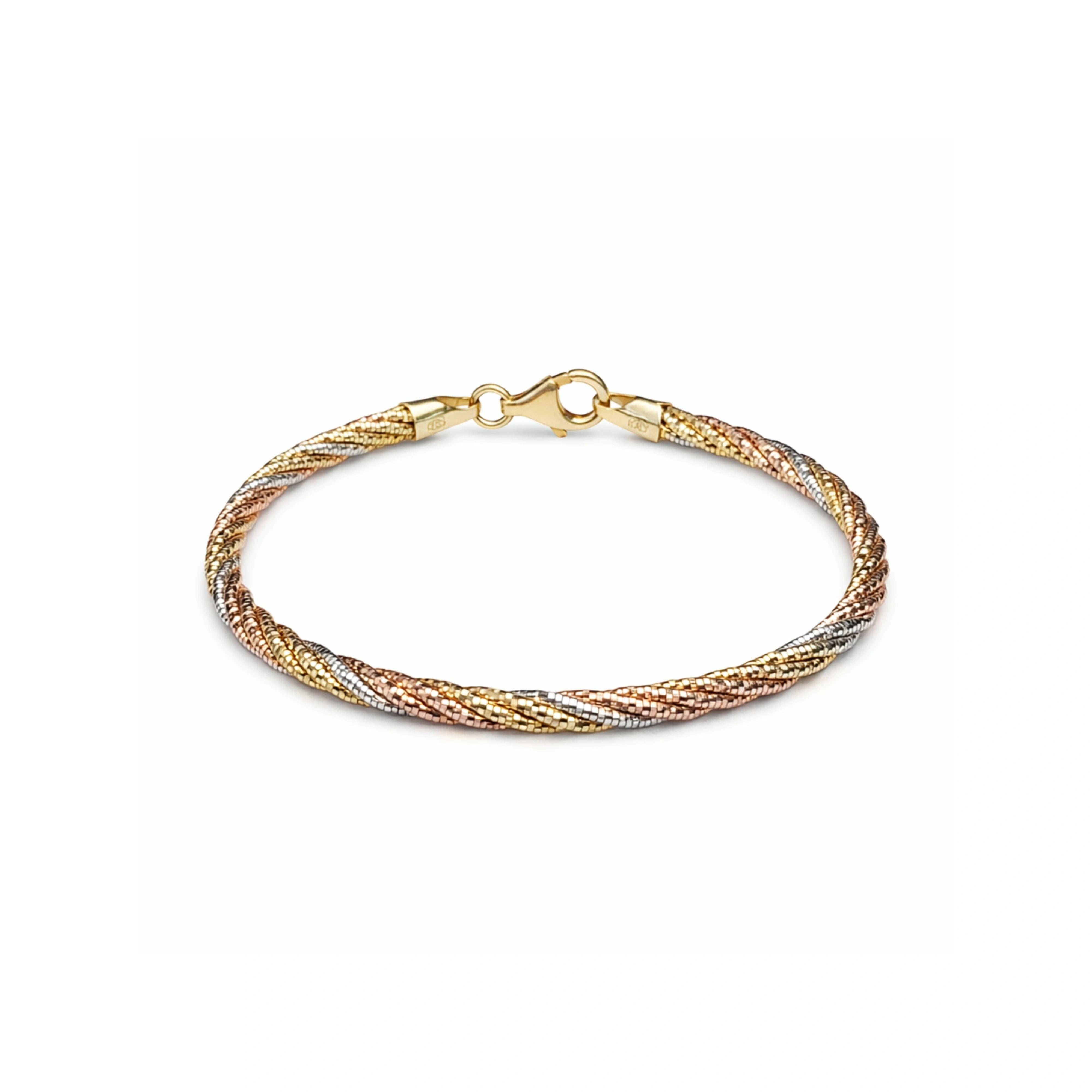 925 Silver Tri Tone Twisted Bracelet for Women – Gold, Rose Gold & Silver Plated