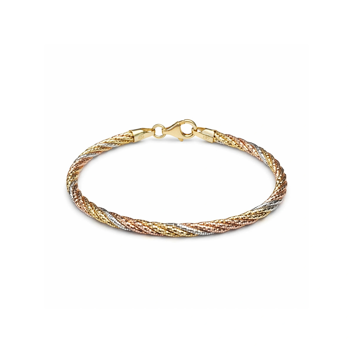 925 Silver Tri Tone Twisted Bracelet for Women – Gold, Rose Gold & Silver Plated