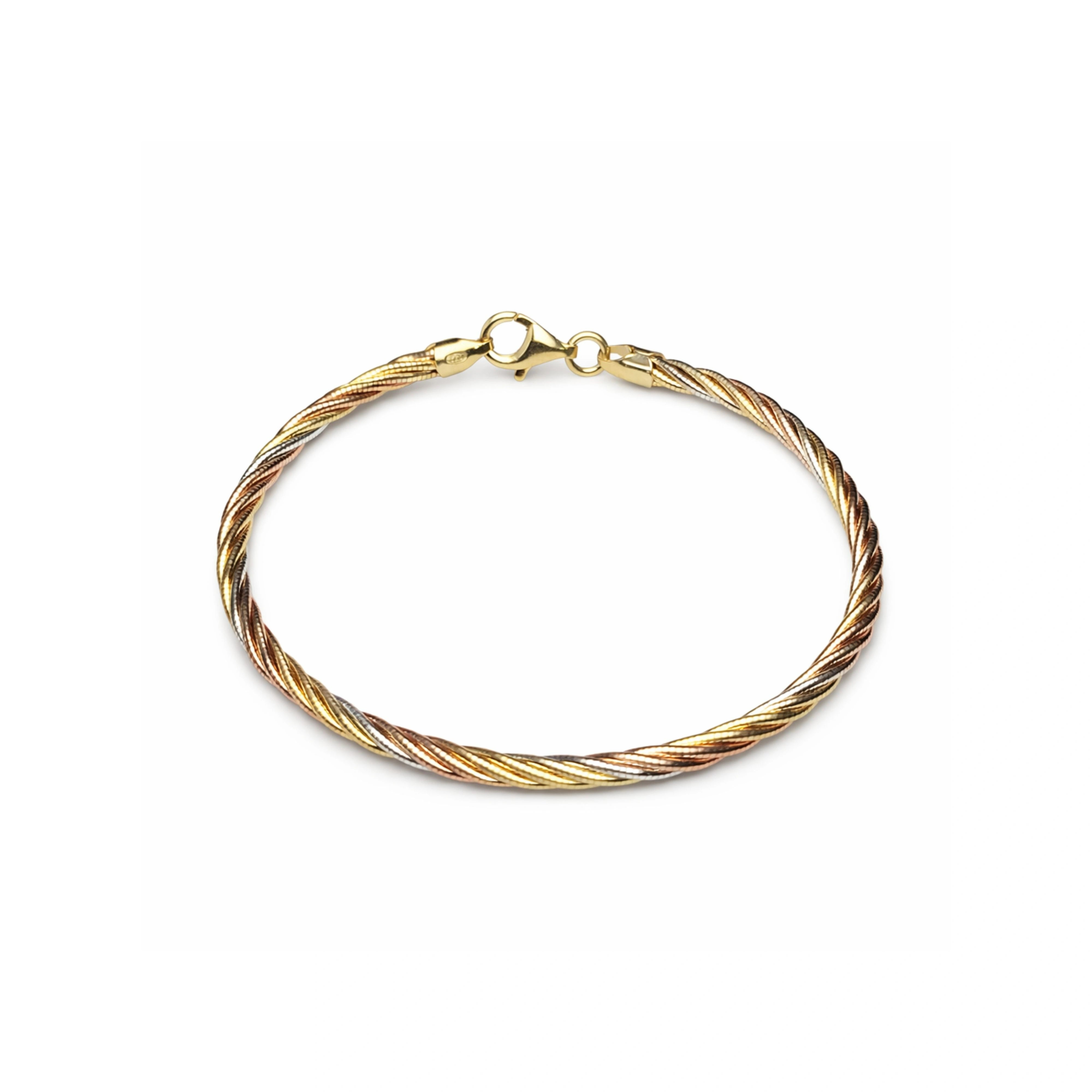 925 Silver Classic Tri Color Twisted Chain Bracelet with Lobster Clasp
