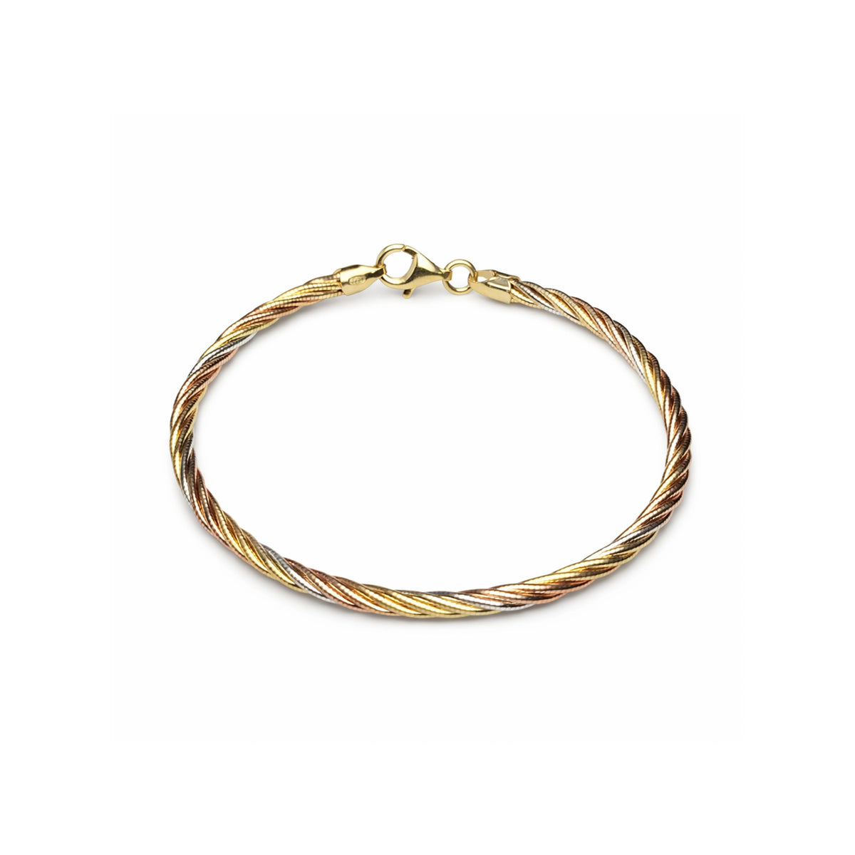 925 Silver Classic Tri Color Twisted Chain Bracelet with Lobster Clasp