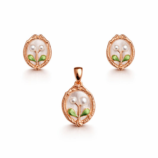 Rose Gold Pearl Floral Pendant Set