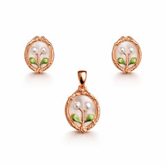 Rose Gold Pearl Floral Pendant Set