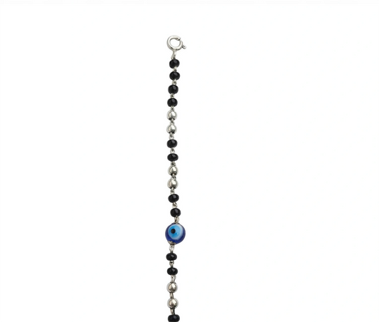 925 Sterling Silver Evil Eye Nazariya Bracelet with Black Beads