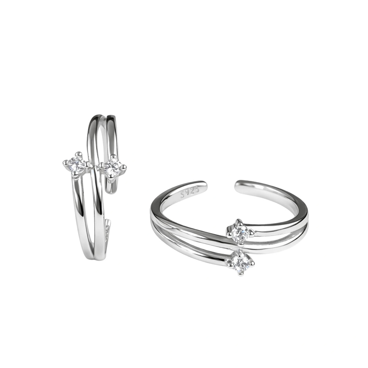 925 Sterling Silver Adjustable Toe Ring with Dual Cubic Zirconia Stones