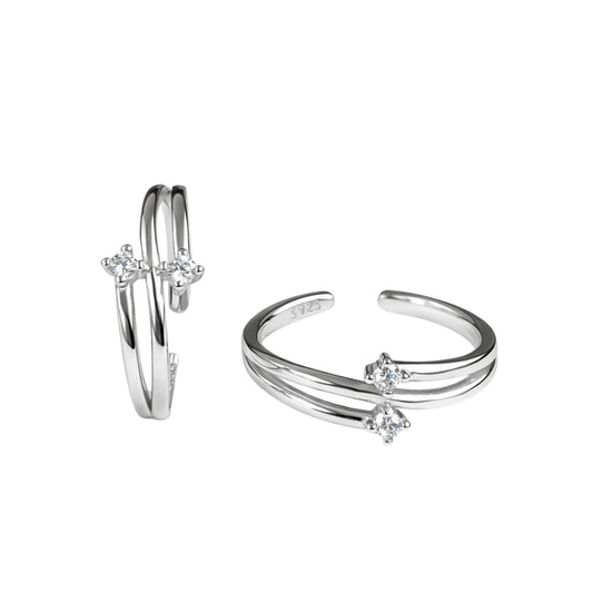925 Sterling Silver Adjustable Toe Ring with Dual Cubic Zirconia Stones
