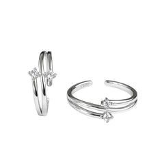 925 Sterling Silver Adjustable Toe Ring with Dual Cubic Zirconia Stones