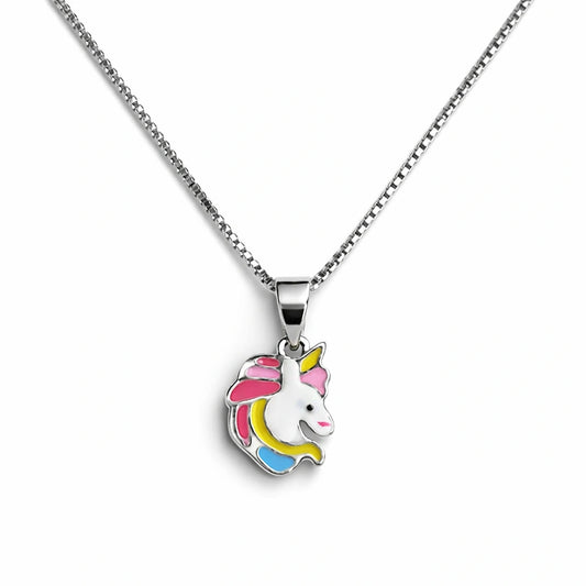 925 Sterling Silver Rainbow Unicorn Pendant Necklace