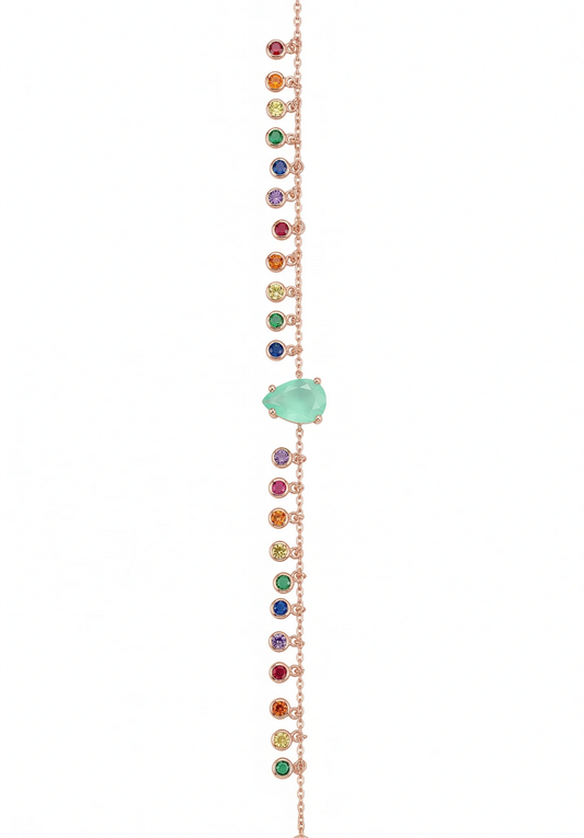 925 Sterling Silver Rose Gold Multicolor Stone Bracelet for Women