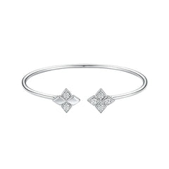 925 Sterling Silver Open Bangle with Diamond Shape CZ Clusters