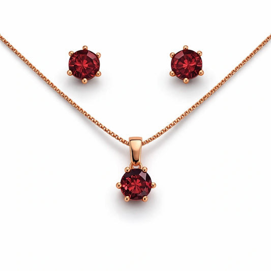 925 Sterling Silver Rose Gold Plated Red Stone Pendant Set with Stud Earrings for Women