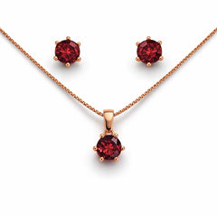 925 Sterling Silver Rose Gold Plated Red Stone Pendant Set with Stud Earrings for Women