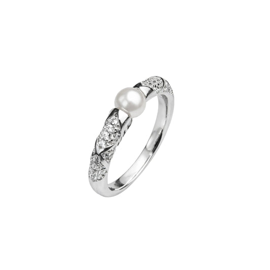 925 Sterling Silver Pearl Ring with CZ Accents