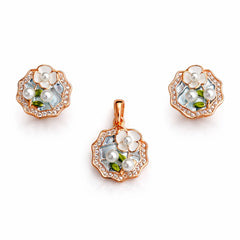 Rose Gold Floral Pearl Pendant Set