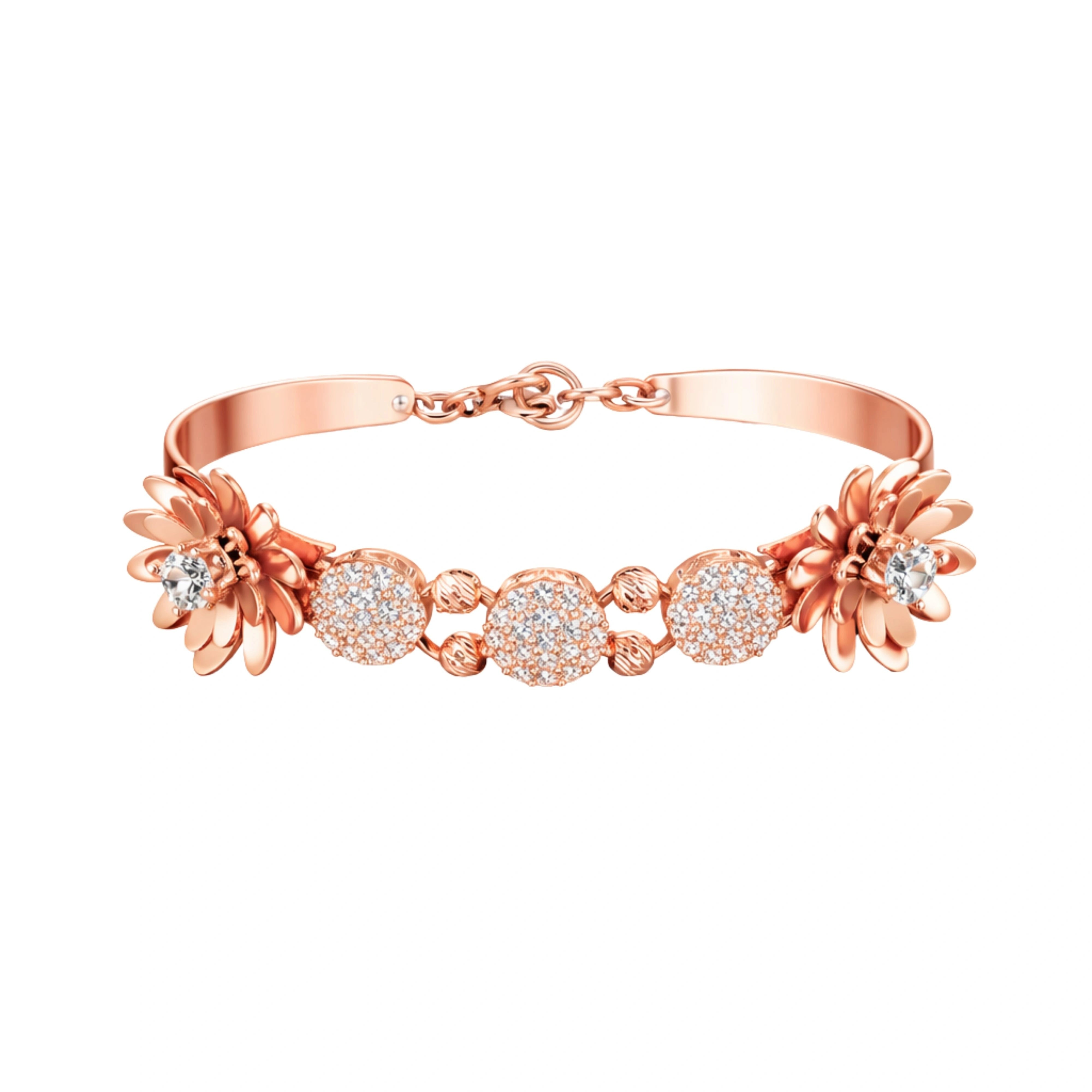 925 Sterling Silver Rose Gold Plated  Floral Kada with CZ