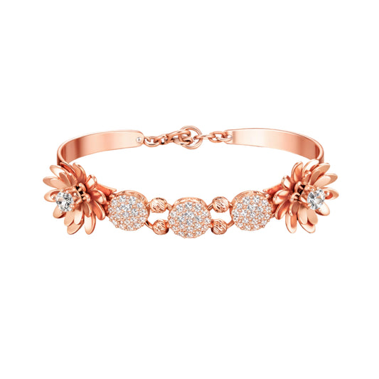 925 Sterling Silver Rose Gold Plated  Floral Kada with CZ