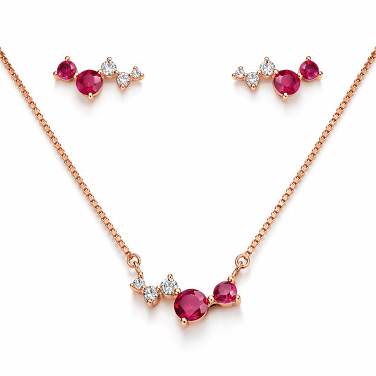 925 Sterling Silver Rose Gold Plated Pink Stone Pendant Set with Stud Earrings for Women