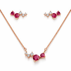 925 Sterling Silver Rose Gold Plated Pink Stone Pendant Set with Stud Earrings for Women