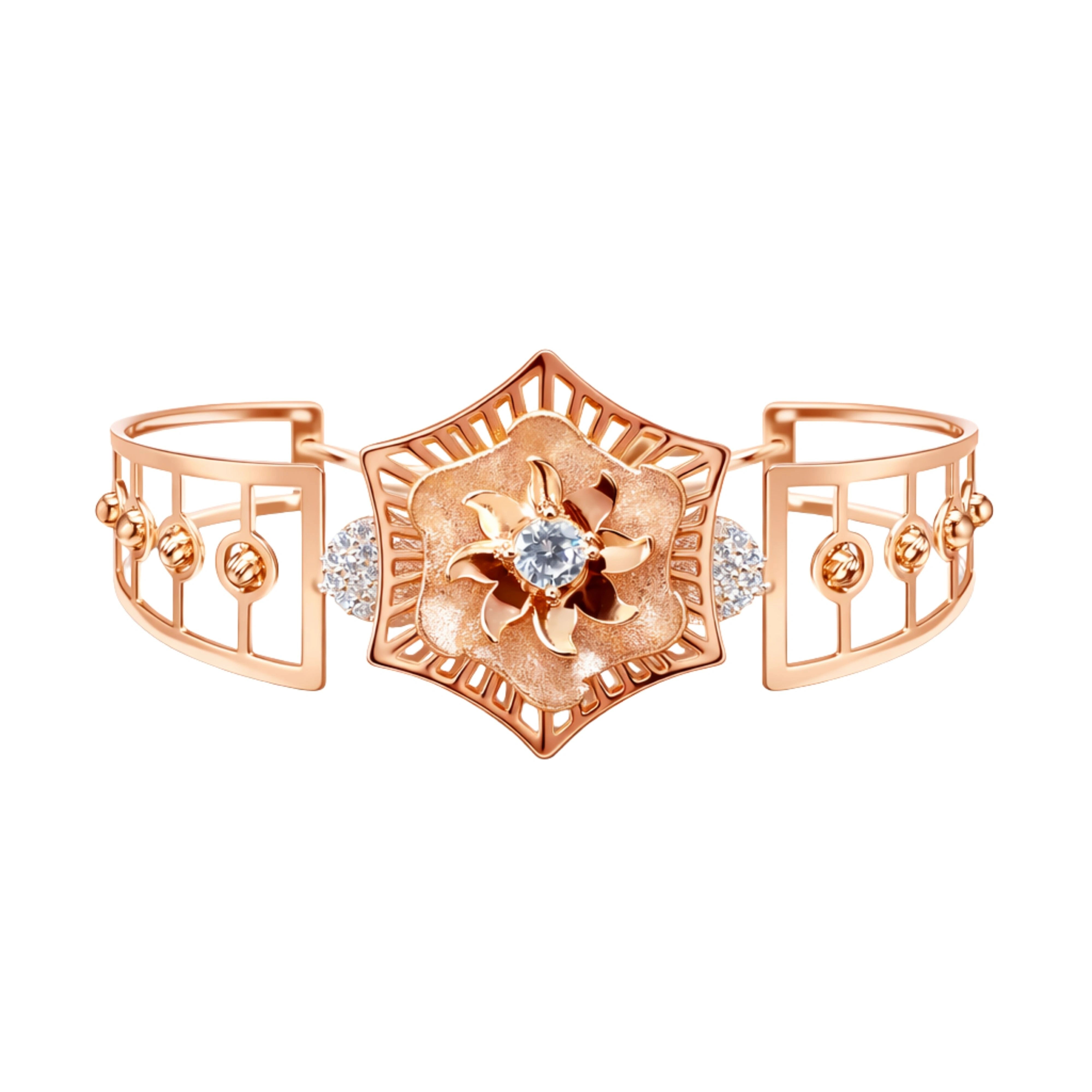 925 Silver Rose Gold Plated 925 Sterling Silver Floral Kada with CZ