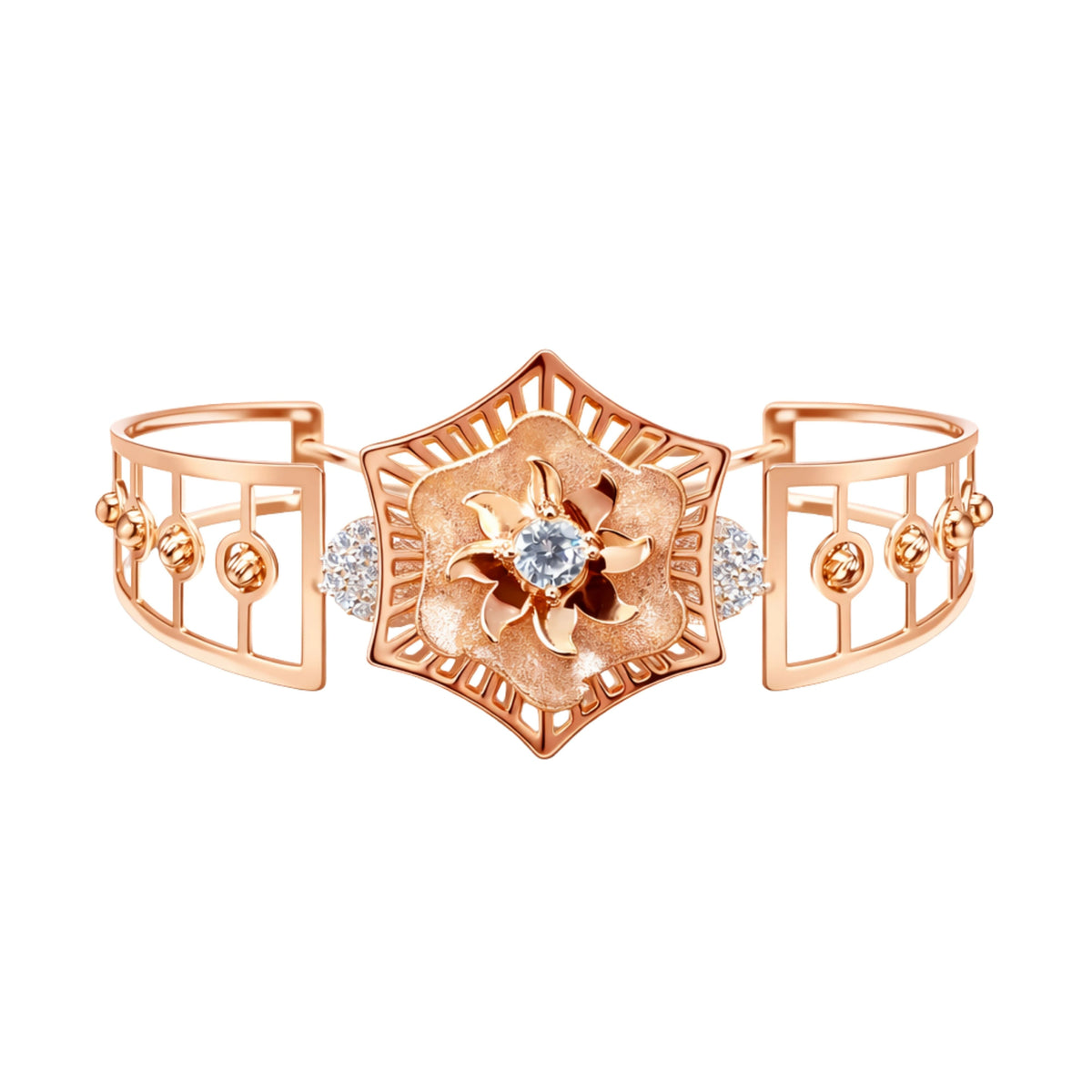 925 Silver Rose Gold Plated 925 Sterling Silver Floral Kada with CZ