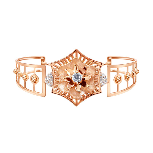 925 Silver Rose Gold Plated 925 Sterling Silver Floral Kada with CZ