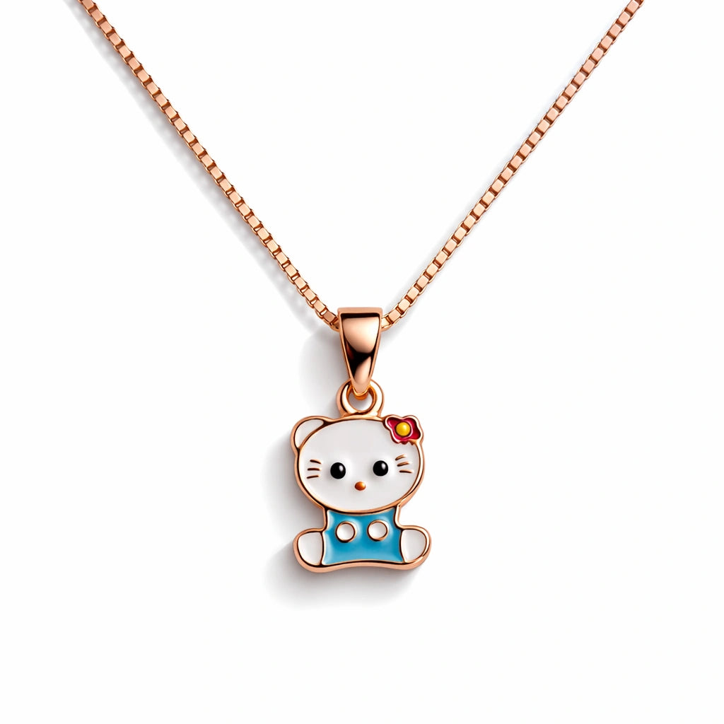 925 Sterling Silver Rose Gold Plated Cute Kitty Cat Pendant Necklace