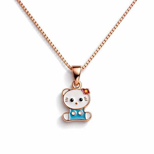 925 Sterling Silver Rose Gold Plated Cute Kitty Cat Pendant Necklace