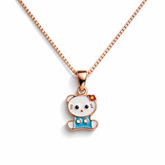 925 Sterling Silver Rose Gold Plated Cute Kitty Cat Pendant Necklace
