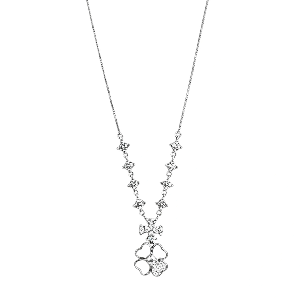 925 Sterling Silver CZ Star & Flower Pendant Necklace