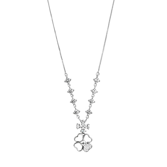 925 Sterling Silver CZ Star & Flower Pendant Necklace