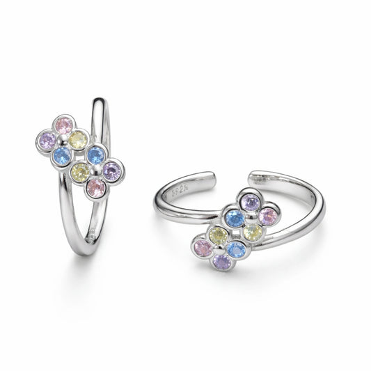 925 Sterling Silver Pastel Floral Adjustable Toe Ring