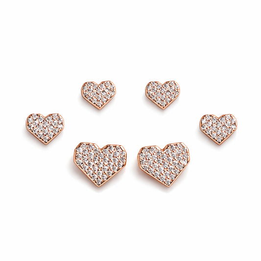 925 Sterling Silver Rose Gold Heart Stud Earrings Set | 3 Pair CZ Heart Earrings