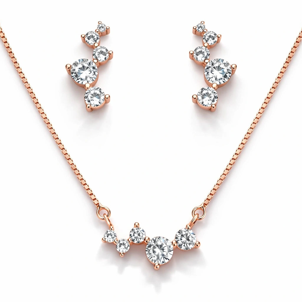 925 Sterling Silver Rose Gold Plated White Crystal Pendant Set with Earrings for Women